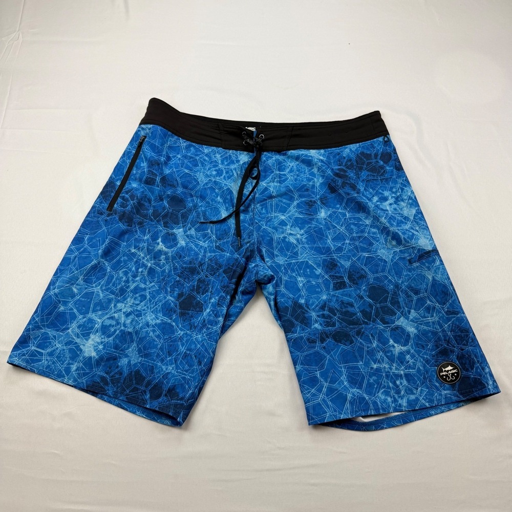 Pelagic Hydro-Lite Board Shorts Mens 38 Blue Geometric Fishing Swim Trunks